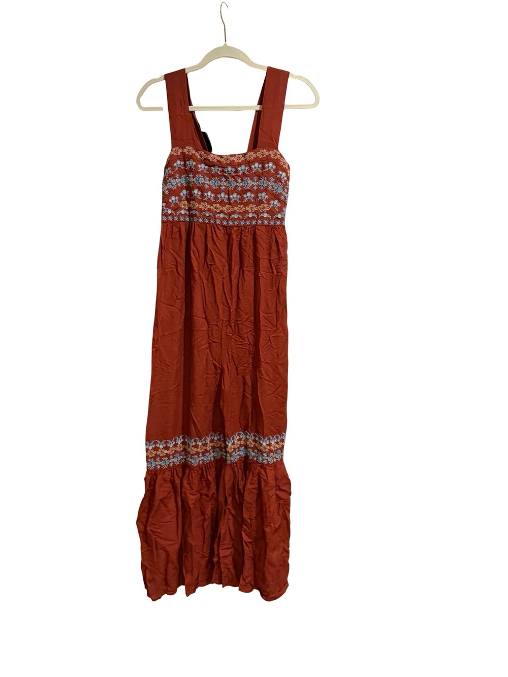 ๐ฟ Natural Life Hannah Embroidered Jumpsuit Women's Medium Rust Boho Floral - Picture 2 of 13